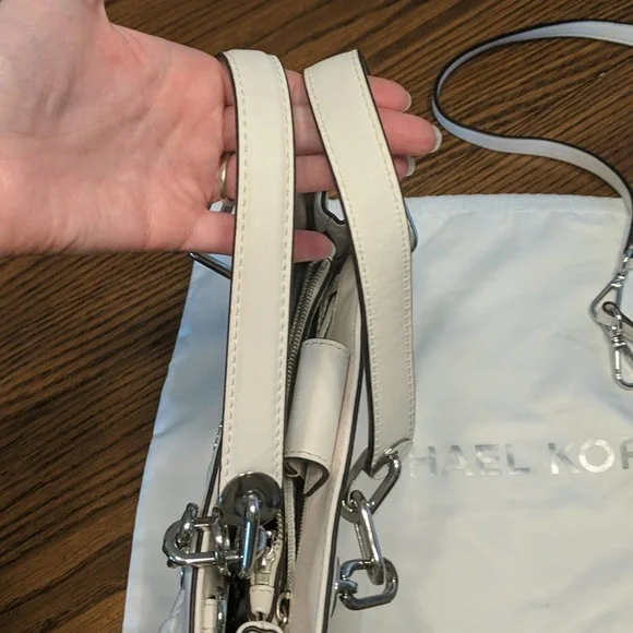 Michael Kors Cynthia Ruffled Leather Small Satchel White - Picture 14 of 16